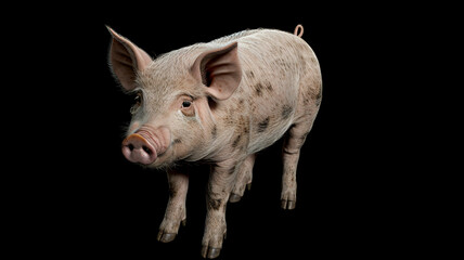Fototapeta premium A cute adult pig standing with an isolated black background 