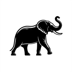silhouette of african elephant rise trunk