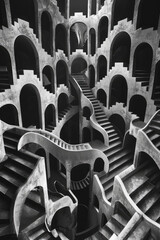 Obraz premium psychology illusion stairs, white, grey, black, staircase, steps, stairway, success, ladder, architecture