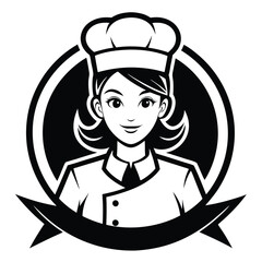 Female Chef with Dish in Hand Logo Icon Vector on White Transparent Background for Restaurant Hotel