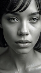 Fototapeta premium Extreme Close Up Monochrome Multi Racial Young Woman Hypnotic Gaze 