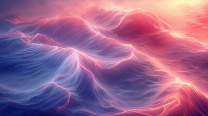 Obraz premium Abstract fluid waves in pink and blue tones. Artistic composition with smooth textures and light effects. Ideal for posters, cards, invitations, banners. Place for text. Creative and modern decor.