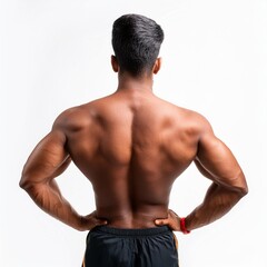 Fototapeta premium A young Indian muscular men's back close up shot, on white background