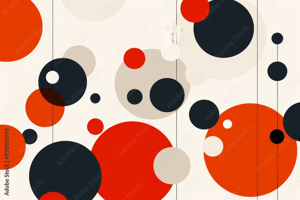 Wall mural abstract geometric design with overlapping circles in white red and black illustrating modern art an