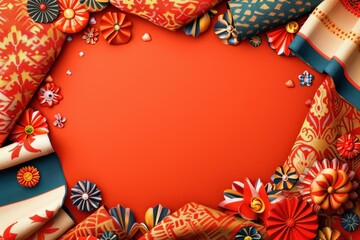 Obraz premium Colorful Floral Frame with Fabric Pattern