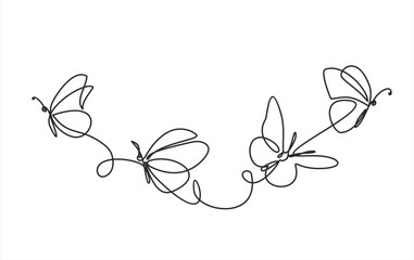 One line flying butterflies design silhouette. Hand drawn minimalism style vector illustration © mitay20