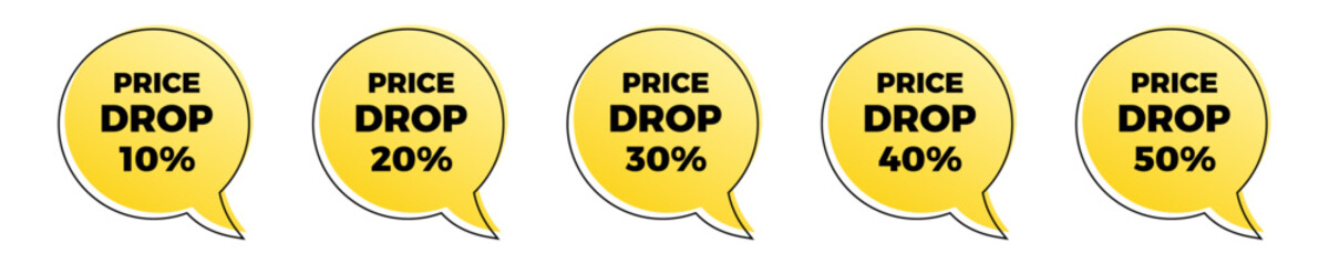 Price drop sale yellow sticker set.