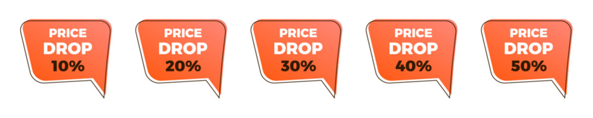 Price drop sale orange sticker set.