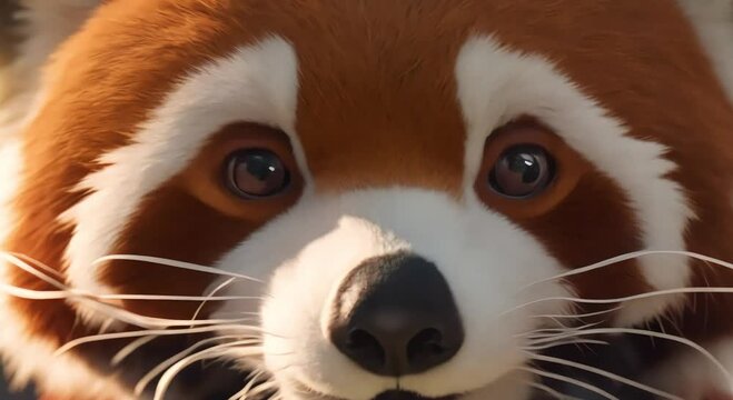 cute furry red panda face wearing jacket walking recording,4k,hd