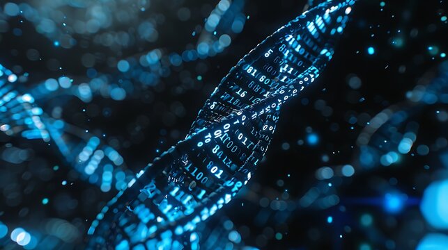 Digital DNA strands with binary code  - Powered by Adobe