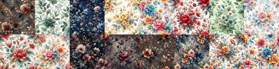 Watercolor flowers paint style backgrounds. AI generated illustration