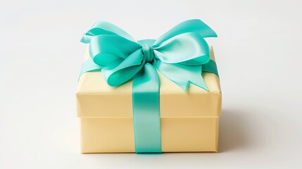 Obraz premium Decorative Gift Box Wrapped in Yellow Paper with Teal Bow