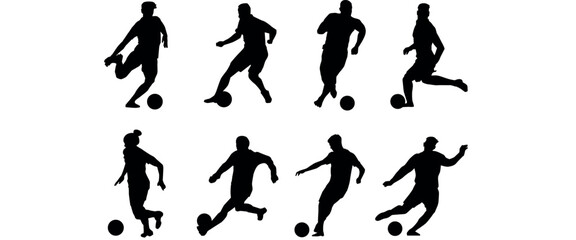 set of silhouettes soccer player vector