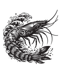 vector shrimp fish vector art,graphics shrimp fishs icons set,vintage illustration shrimp fish clipart,vector shrimp fishs flat style artwork design