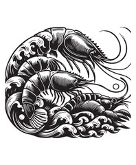 vector shrimp fish vector art,graphics shrimp fishs icons set,vintage illustration shrimp fish clipart,vector shrimp fishs flat style artwork design