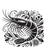 vector shrimp fish vector art,graphics shrimp fishs icons set,vintage illustration shrimp fish clipart,vector shrimp fishs flat style artwork design