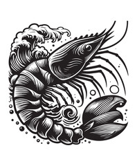 vector shrimp fish vector art,graphics shrimp fishs icons set,vintage illustration shrimp fish clipart,vector shrimp fishs flat style artwork design