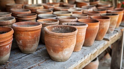 Terracotta pots for sale at local artisan market with various sizes and designs