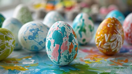 Colorful hand painted Easter eggs for DIY spring decoration