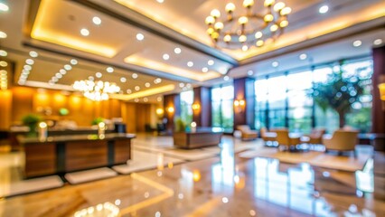 Abstract blur hotel lobby interior, luxury, elegant, modern, design, architecture, indoors, spacious, vibrant