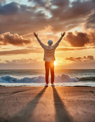 Fototapeta premium Man welcoming the sunrise