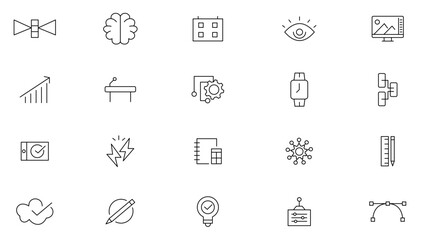 Hard skill line icon set. Leadership, Communication, target, Core values, teamwork, goal, education, skills, career, management, leadership, and business training outline icon set. Ui thin icons pack.