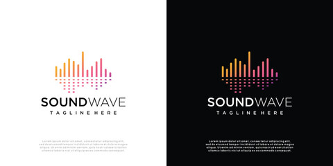 Abstract gradient sound wave logo template, sound wave icon element, audio music symbol.