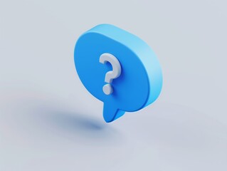 3d icon of blue speech bubble with question mark, white background, isometric view, high resolution, cinematic lighting, sharp focus, isolated