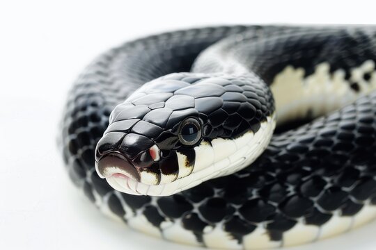 Black king snake on white surface
