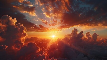 Sunset over clouds in spring sky with dramatic colors