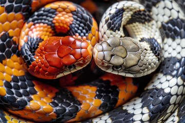 Comparison of coral snake and scarlet kingsnake color and pattern