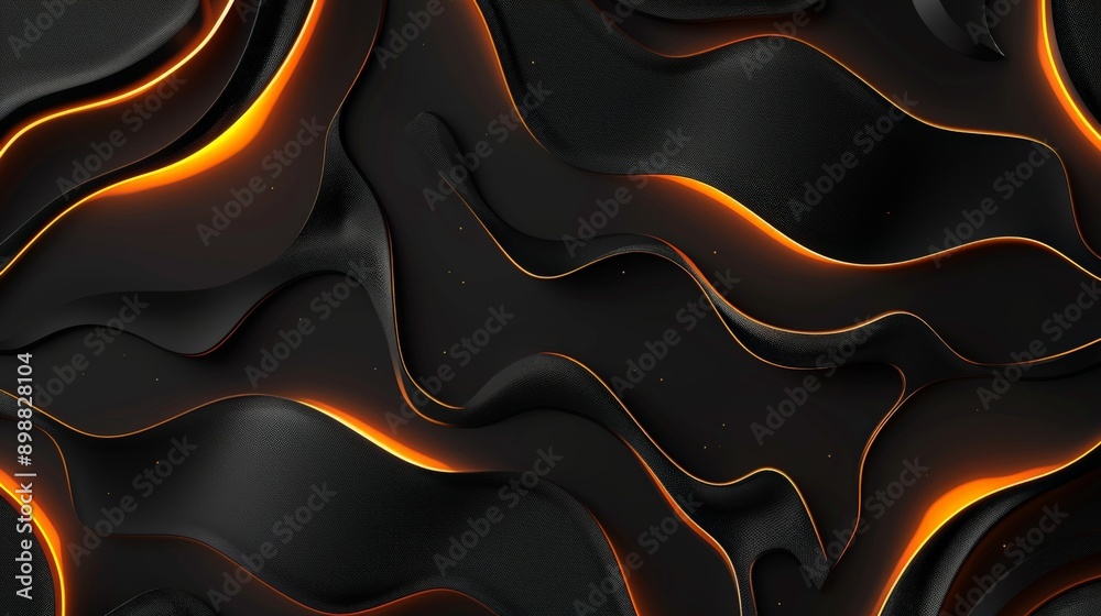 Wall mural Modern and stylish design with flowing lines and an orange glow on a textured black background