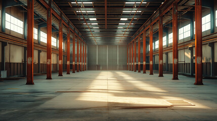 Fototapeta premium Sunlit Empty Warehouse