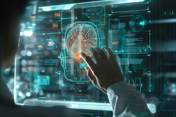 Advanced Medical Researcher Analyzing Human Embryo with Digital Data Overlays and Holographic Displays