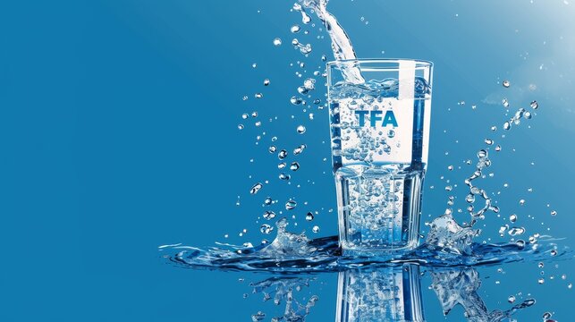 Contaminated drinking water illustration TFA pollution healthy risk concept on blue background, copy space