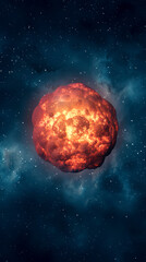 A vivid depiction of an exploding star or supernova in outer space against a backdrop of distant galaxies and stars. Cosmic phenomenon in action.
