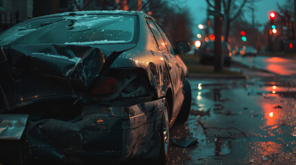A car accident happened on a local street. A car slammed into a parked car, badly damaging it.