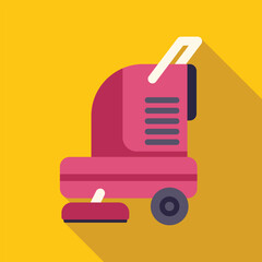 Pink vacuum cleaner cleaning dust with long shadow on yellow background, cleaning service logo, household appliances, cleaning company