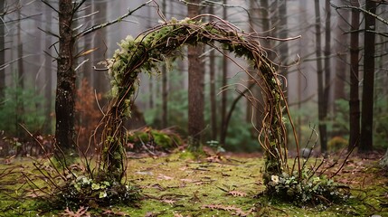 Obraz premium Enchanted forest wedding arch with twigs and moss 