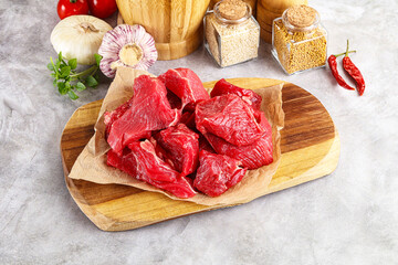 Sliced raw beef meat for cooking