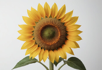  A single sunflower isolated against a white background. 