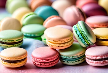 elegant arrangement colorful macarons set soft pastel background showcasing delicate details exquisite design, candy, dessert, sweet, colors, treat, display