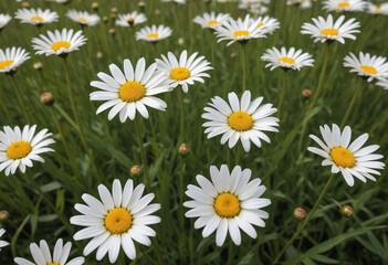 Fototapeta premium A field of daisies swaying in the breeze. 
