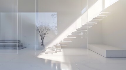 Obraz premium Floating staircase with acrylic steps and hidden supports 