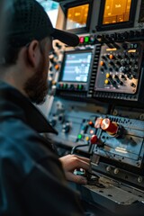 Operator Monitoring CNC Machine During Precision Drilling Process in Industrial Setting