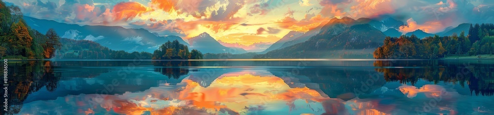 Canvas Prints Stunning Mountain Lake Sunset With Reflection and Clouds