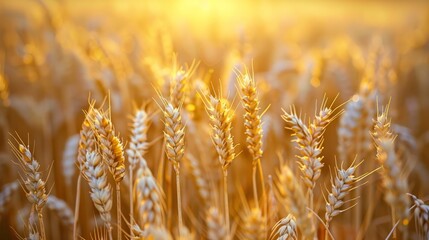 Obraz premium Autumn wheat field ready for harvest at sunset