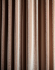 Fototapeta premium Curtain with soft smooth flowing folds. Deep beige color and luxurious texture create a dramatic and elegant atmosphere. Decoration and interior design. Expensive curtain made of rich fabric. AI