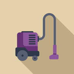 Modern vacuum cleaner cleaning dust using long tube flat icon with long shadow on beige background
