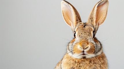 Obraz premium Charming brown rabbit with one ear raised and one relaxed in calm indoor setting